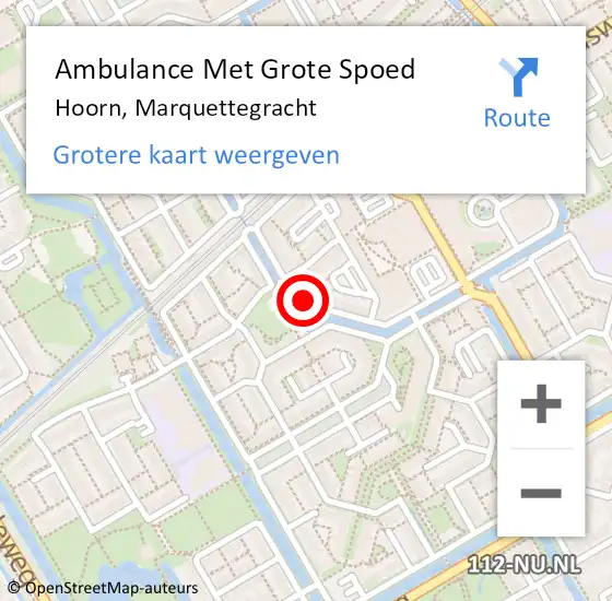 Locatie op kaart van de 112 melding: Ambulance Met Grote Spoed Naar Hoorn, Marquettegracht op 24 augustus 2024 20:54