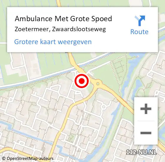 Locatie op kaart van de 112 melding: Ambulance Met Grote Spoed Naar Zoetermeer, Zwaardslootseweg op 24 augustus 2024 21:05