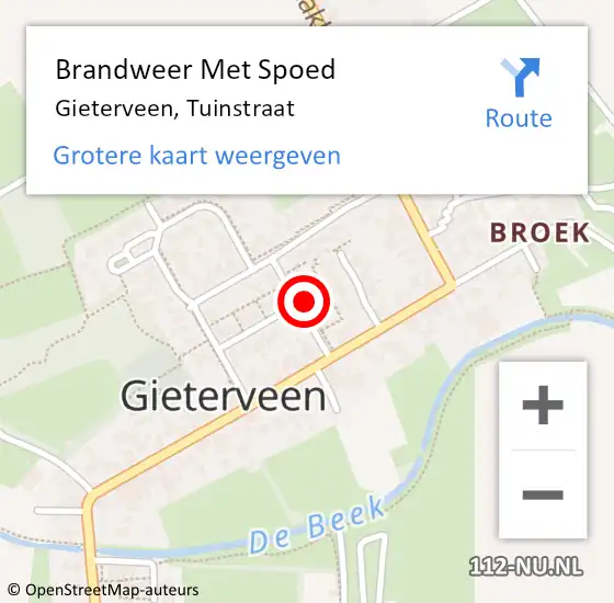 Locatie op kaart van de 112 melding: Brandweer Met Spoed Naar Gieterveen, Tuinstraat op 24 augustus 2024 21:10