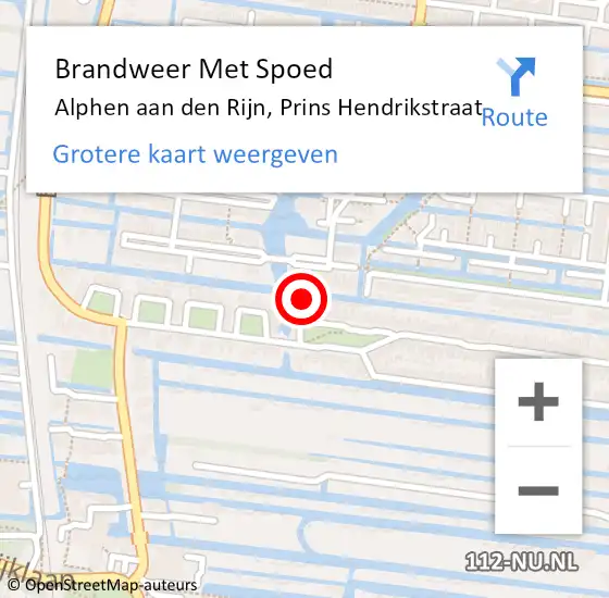 Locatie op kaart van de 112 melding: Brandweer Met Spoed Naar Alphen aan den Rijn, Prins Hendrikstraat op 24 augustus 2024 21:32