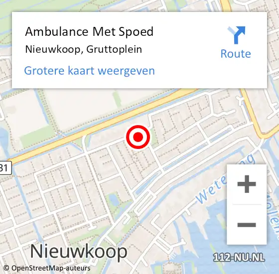 Locatie op kaart van de 112 melding: Ambulance Met Spoed Naar Nieuwkoop, Gruttoplein op 24 augustus 2024 21:44