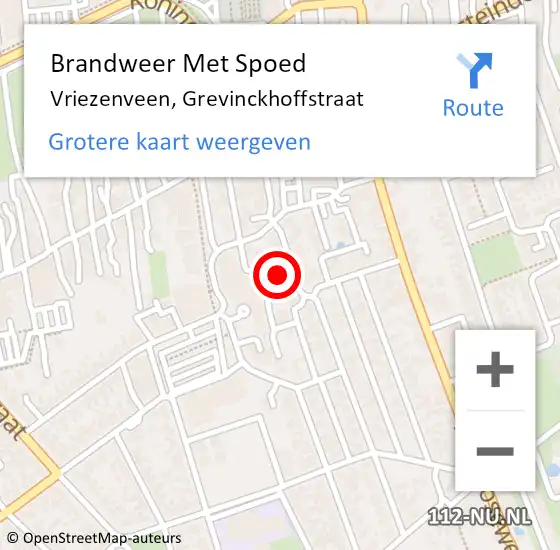 Locatie op kaart van de 112 melding: Brandweer Met Spoed Naar Vriezenveen, Grevinckhoffstraat op 24 augustus 2024 21:47