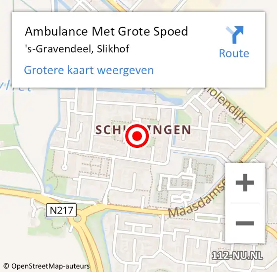 Locatie op kaart van de 112 melding: Ambulance Met Grote Spoed Naar 's-Gravendeel, Slikhof op 24 augustus 2024 21:48