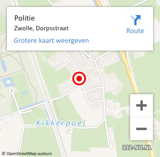 Locatie op kaart van de 112 melding: Politie Zwolle, Dorpsstraat op 24 augustus 2024 22:08