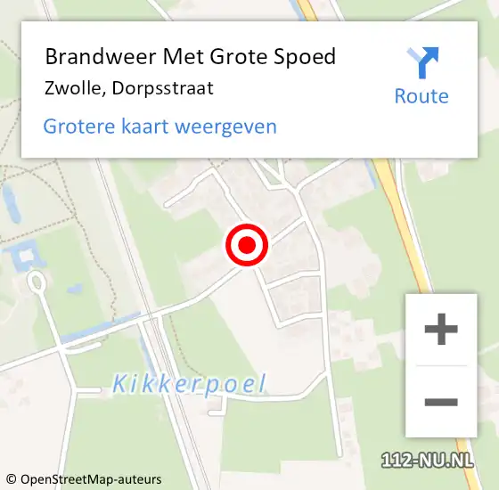 Locatie op kaart van de 112 melding: Brandweer Met Grote Spoed Naar Zwolle, Dorpsstraat op 24 augustus 2024 22:08