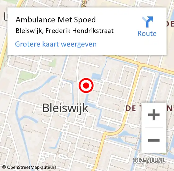 Locatie op kaart van de 112 melding: Ambulance Met Spoed Naar Bleiswijk, Frederik Hendrikstraat op 24 augustus 2024 22:41