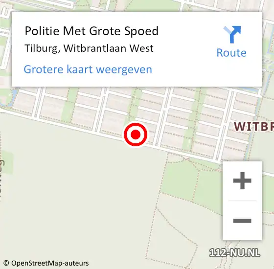 Locatie op kaart van de 112 melding: Politie Met Grote Spoed Naar Tilburg, Witbrantlaan West op 24 augustus 2024 22:44