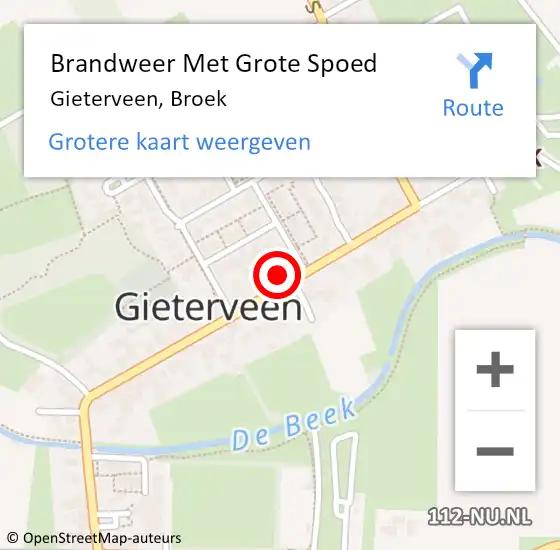 Locatie op kaart van de 112 melding: Brandweer Met Grote Spoed Naar Gieterveen, Broek op 24 augustus 2024 23:01