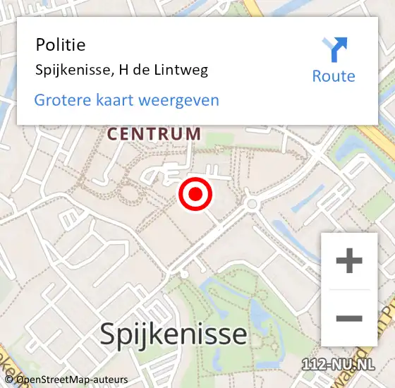 Locatie op kaart van de 112 melding: Politie Spijkenisse, H de Lintweg op 24 augustus 2024 23:05