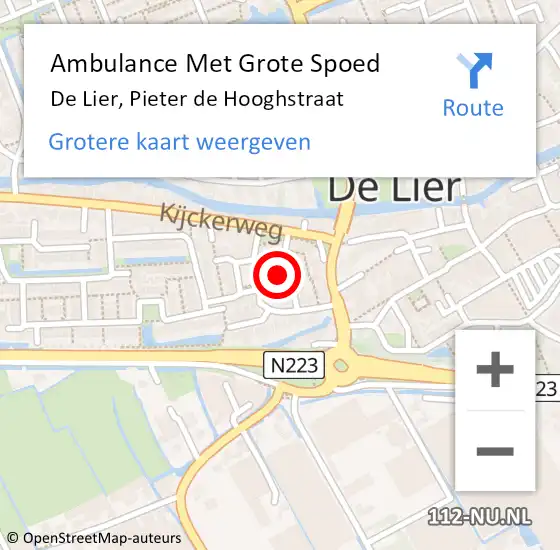 Locatie op kaart van de 112 melding: Ambulance Met Grote Spoed Naar De Lier, Pieter de Hooghstraat op 24 augustus 2024 23:07