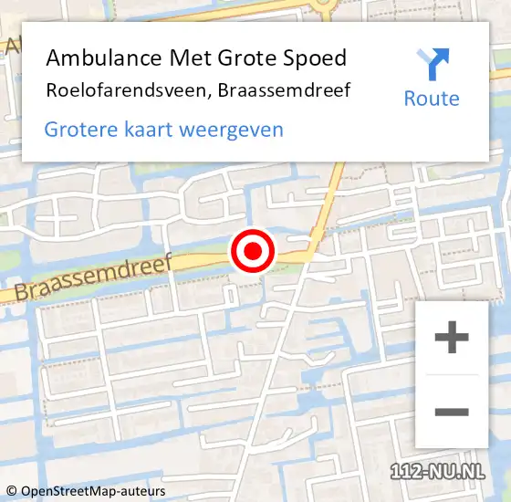 Locatie op kaart van de 112 melding: Ambulance Met Grote Spoed Naar Roelofarendsveen, Braassemdreef op 24 augustus 2024 23:23