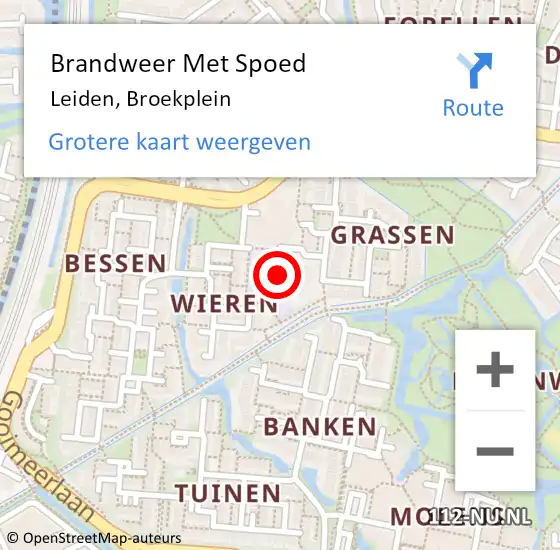 Locatie op kaart van de 112 melding: Brandweer Met Spoed Naar Leiden, Broekplein op 24 augustus 2024 23:39