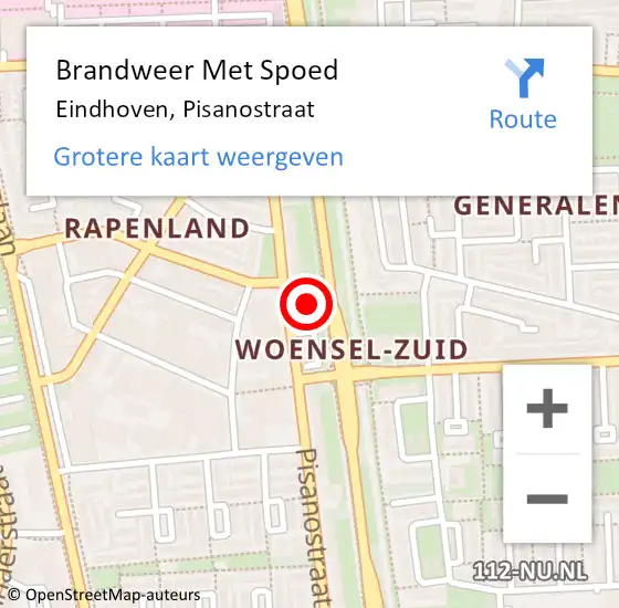 Locatie op kaart van de 112 melding: Brandweer Met Spoed Naar Eindhoven, Pisanostraat op 25 augustus 2024 00:15