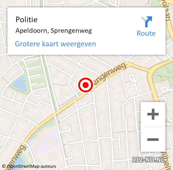 Locatie op kaart van de 112 melding: Politie Apeldoorn, Sprengenweg op 25 augustus 2024 00:16