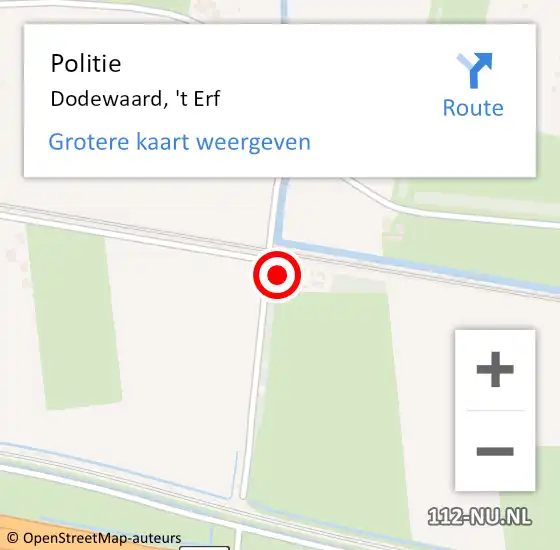 Locatie op kaart van de 112 melding: Politie Dodewaard, 't Erf op 25 augustus 2024 00:20