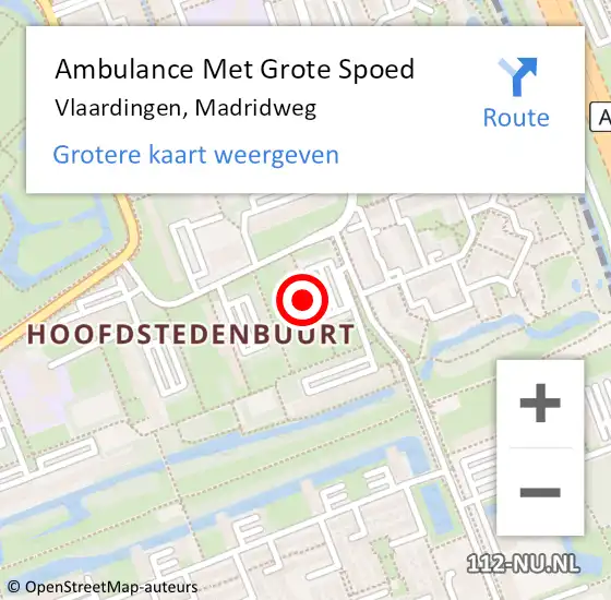 Locatie op kaart van de 112 melding: Ambulance Met Grote Spoed Naar Vlaardingen, Madridweg op 25 augustus 2024 00:37