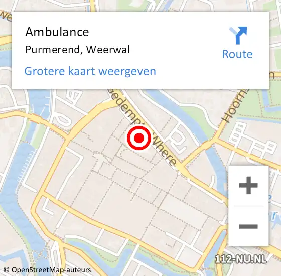 Locatie op kaart van de 112 melding: Ambulance Purmerend, Weerwal op 25 augustus 2024 00:40