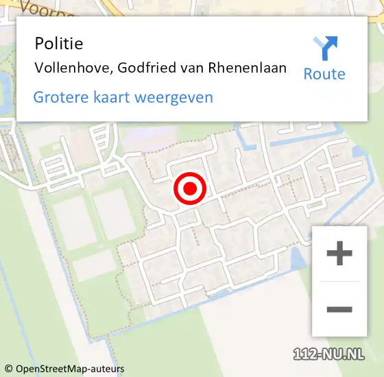 Locatie op kaart van de 112 melding: Politie Vollenhove, Godfried van Rhenenlaan op 25 augustus 2024 00:45