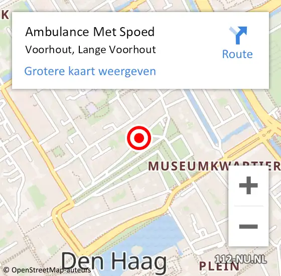 Locatie op kaart van de 112 melding: Ambulance Met Spoed Naar Den Haag, Lange Voorhout op 25 augustus 2024 01:26