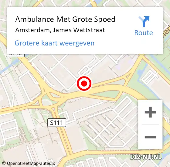 Locatie op kaart van de 112 melding: Ambulance Met Grote Spoed Naar Amsterdam, James Wattstraat op 25 augustus 2024 01:30