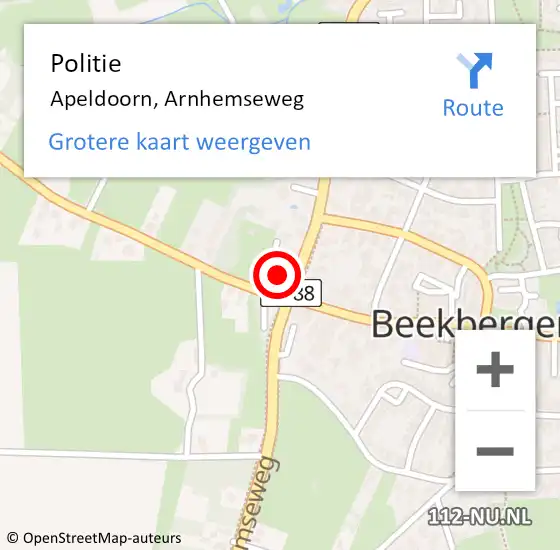 Locatie op kaart van de 112 melding: Politie Apeldoorn, Arnhemseweg op 25 augustus 2024 02:03