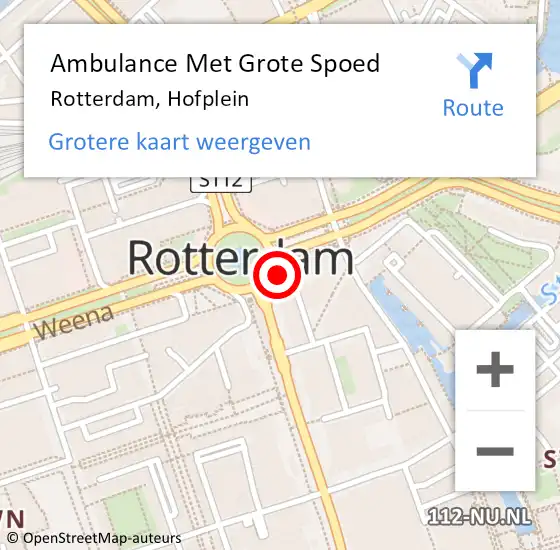 Locatie op kaart van de 112 melding: Ambulance Met Grote Spoed Naar Rotterdam, Hofplein op 25 augustus 2024 02:11