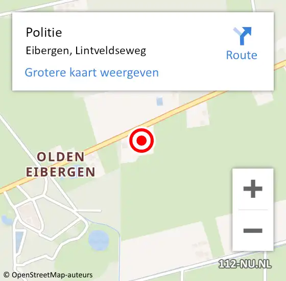 Locatie op kaart van de 112 melding: Politie Eibergen, Lintveldseweg op 25 augustus 2024 02:46