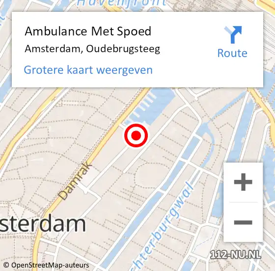 Locatie op kaart van de 112 melding: Ambulance Met Spoed Naar Amsterdam, Oudebrugsteeg op 25 augustus 2024 03:01