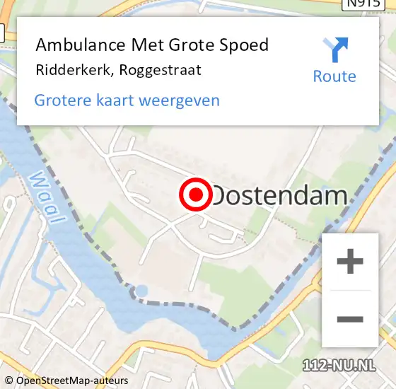 Locatie op kaart van de 112 melding: Ambulance Met Grote Spoed Naar Ridderkerk, Roggestraat op 25 augustus 2024 03:51