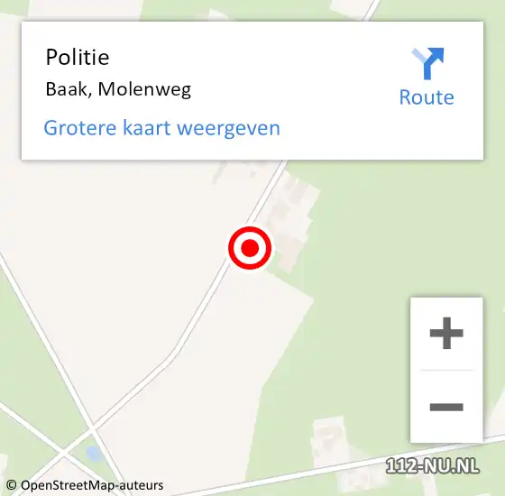 Locatie op kaart van de 112 melding: Politie Baak, Molenweg op 25 augustus 2024 04:57