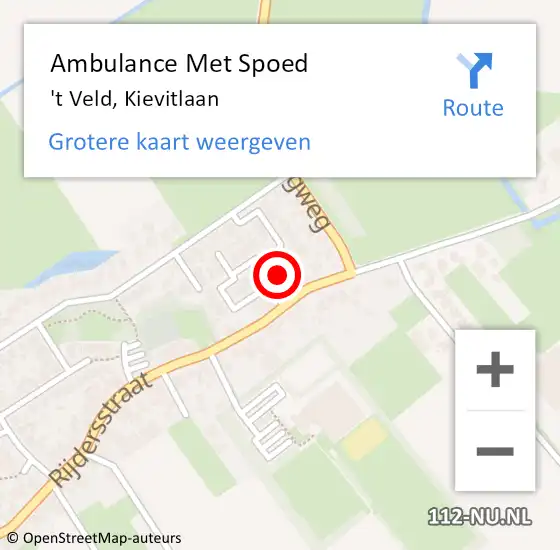 Locatie op kaart van de 112 melding: Ambulance Met Spoed Naar 't Veld, Kievitlaan op 25 augustus 2024 05:11