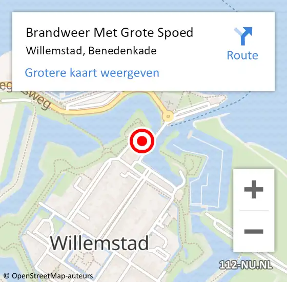 Locatie op kaart van de 112 melding: Brandweer Met Grote Spoed Naar Willemstad, Benedenkade op 25 augustus 2024 05:33