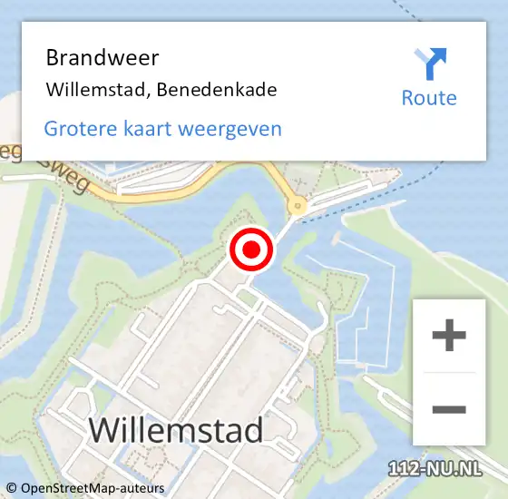 Locatie op kaart van de 112 melding: Brandweer Willemstad, Benedenkade op 25 augustus 2024 05:38