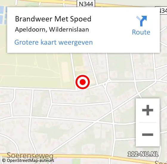 Locatie op kaart van de 112 melding: Brandweer Met Spoed Naar Apeldoorn, Wildernislaan op 25 augustus 2024 07:07