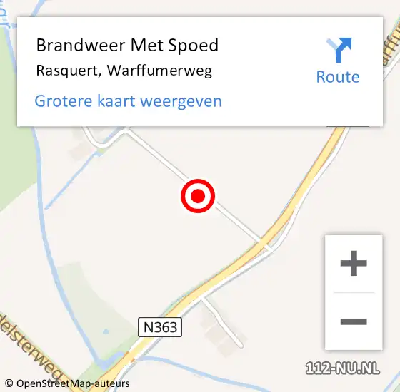 Locatie op kaart van de 112 melding: Brandweer Met Spoed Naar Rasquert, Warffumerweg op 25 augustus 2024 07:51