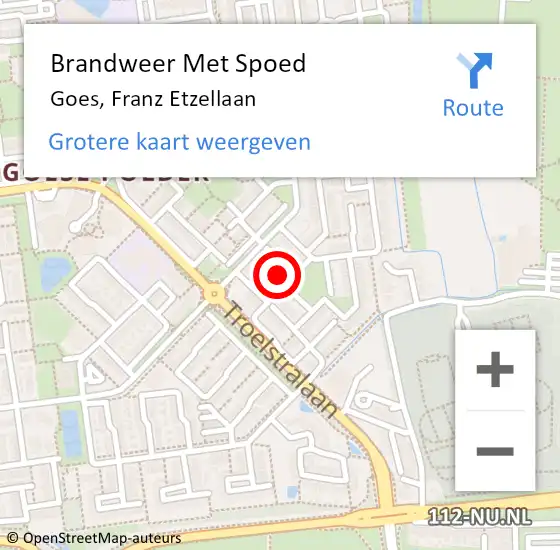 Locatie op kaart van de 112 melding: Brandweer Met Spoed Naar Goes, Franz Etzellaan op 25 augustus 2024 08:04