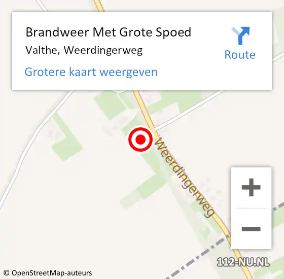 Locatie op kaart van de 112 melding: Brandweer Met Grote Spoed Naar Valthe, Weerdingerweg op 25 augustus 2024 08:33