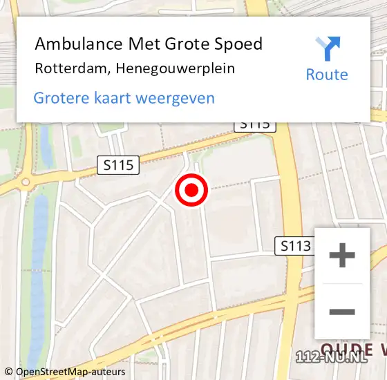 Locatie op kaart van de 112 melding: Ambulance Met Grote Spoed Naar Rotterdam, Henegouwerplein op 25 augustus 2024 08:35