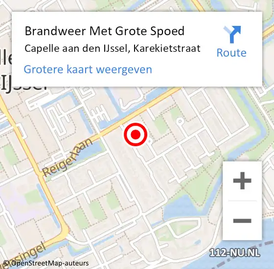 Locatie op kaart van de 112 melding: Brandweer Met Grote Spoed Naar Capelle aan den IJssel, Karekietstraat op 25 augustus 2024 08:47