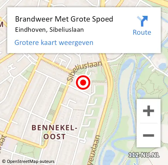 Locatie op kaart van de 112 melding: Brandweer Met Grote Spoed Naar Eindhoven, Sibeliuslaan op 25 augustus 2024 09:34