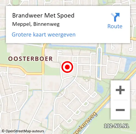 Locatie op kaart van de 112 melding: Brandweer Met Spoed Naar Meppel, Binnenweg op 25 augustus 2024 09:57