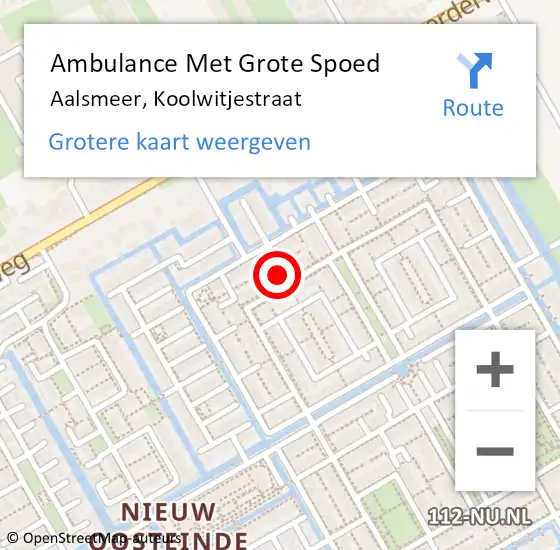 Locatie op kaart van de 112 melding: Ambulance Met Grote Spoed Naar Aalsmeer, Koolwitjestraat op 25 augustus 2024 10:02