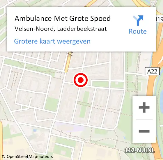 Locatie op kaart van de 112 melding: Ambulance Met Grote Spoed Naar Velsen-Noord, Ladderbeekstraat op 25 augustus 2024 11:18