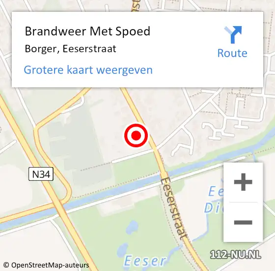 Locatie op kaart van de 112 melding: Brandweer Met Spoed Naar Borger, Eeserstraat op 17 oktober 2013 22:26