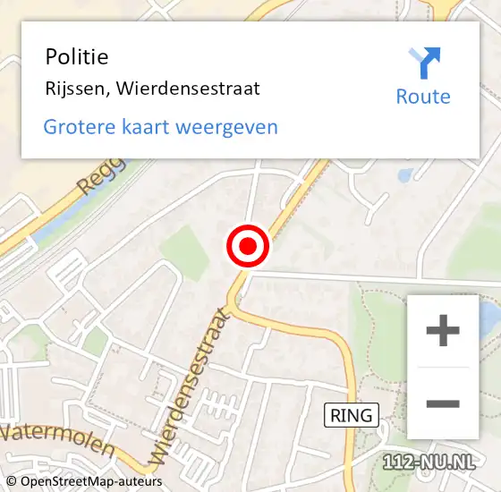 Locatie op kaart van de 112 melding: Politie Rijssen, Wierdensestraat op 25 augustus 2024 12:02