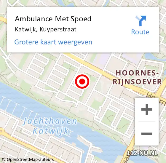 Locatie op kaart van de 112 melding: Ambulance Met Spoed Naar Katwijk, Kuyperstraat op 25 augustus 2024 12:02