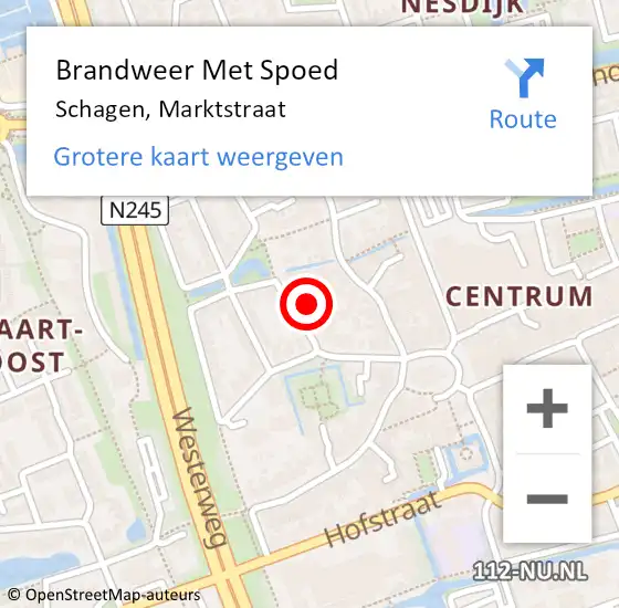 Locatie op kaart van de 112 melding: Brandweer Met Spoed Naar Schagen, Marktstraat op 25 augustus 2024 12:12