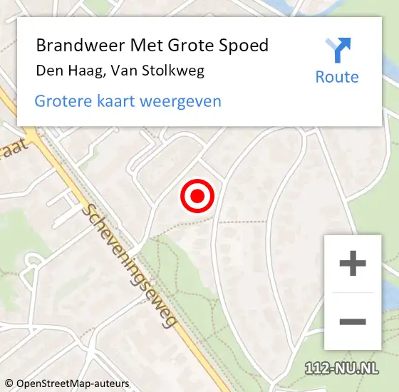 Locatie op kaart van de 112 melding: Brandweer Met Grote Spoed Naar Den Haag, Van Stolkweg op 25 augustus 2024 12:33