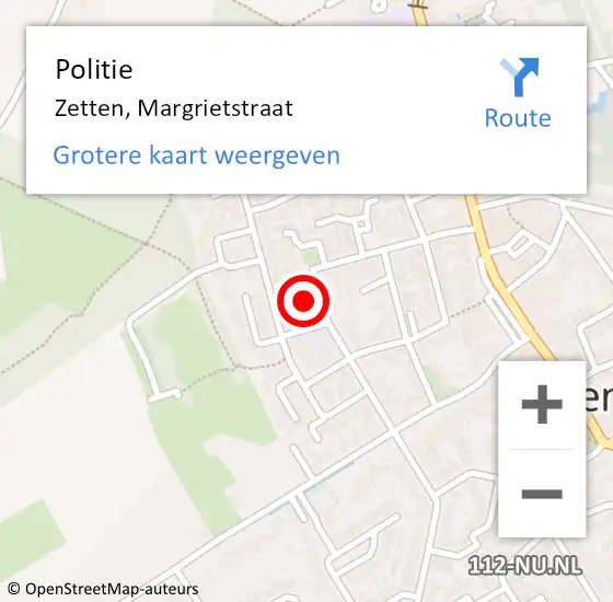 Locatie op kaart van de 112 melding: Politie Zetten, Margrietstraat op 25 augustus 2024 13:21