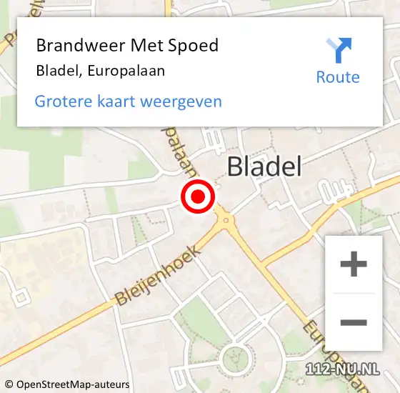 Locatie op kaart van de 112 melding: Brandweer Met Spoed Naar Bladel, Europalaan op 25 augustus 2024 13:28